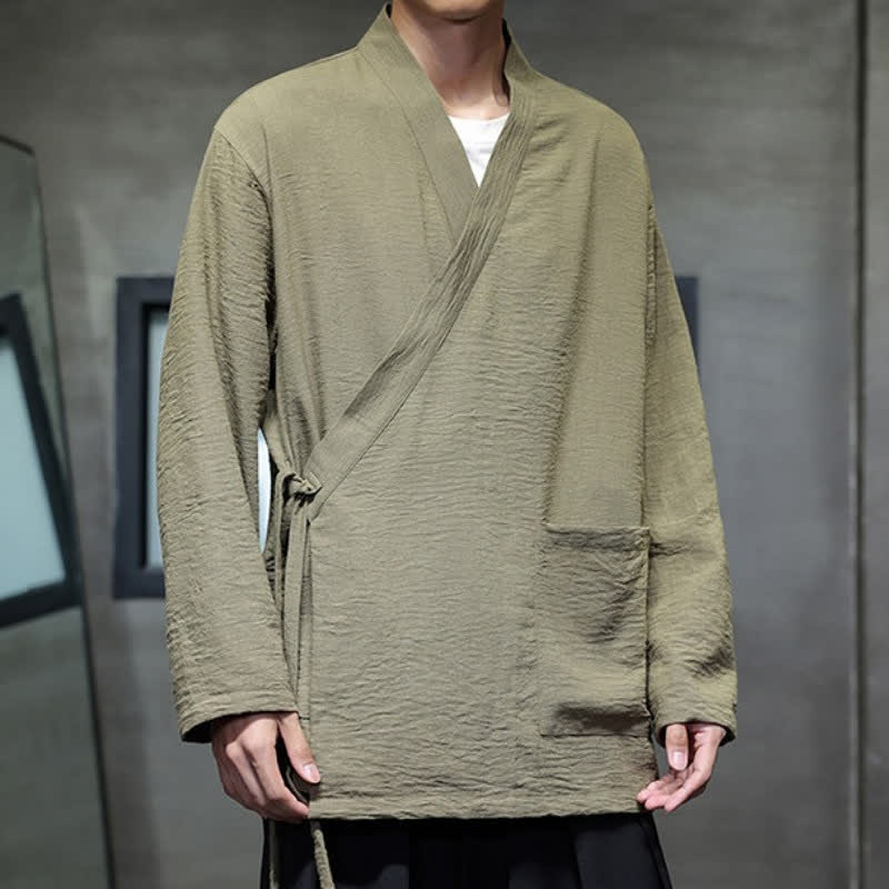 Buddha Stones Minimalistyczne, męskie kimono ze ściągaczem w stylu Spring Tang z kieszenią - image 1