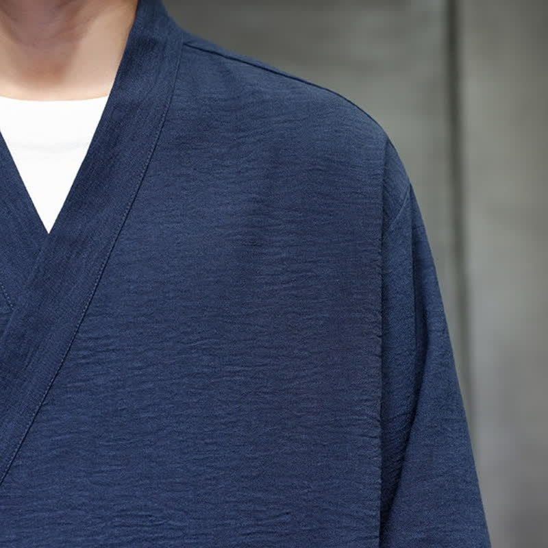 Buddha Stones Minimalistyczne, męskie kimono ze ściągaczem w stylu Spring Tang z kieszenią - image 13