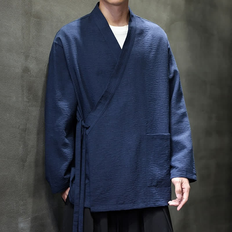 Buddha Stones Minimalistyczne, męskie kimono ze ściągaczem w stylu Spring Tang z kieszenią - image 7