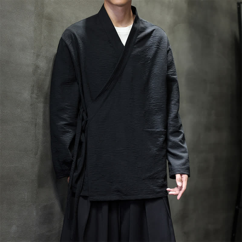 Buddha Stones Minimalistyczne, męskie kimono ze ściągaczem w stylu Spring Tang z kieszenią - image 17
