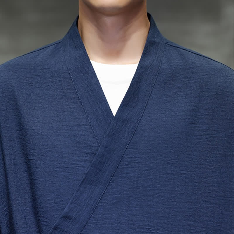 Buddha Stones Minimalistyczne, męskie kimono ze ściągaczem w stylu Spring Tang z kieszenią - image 12