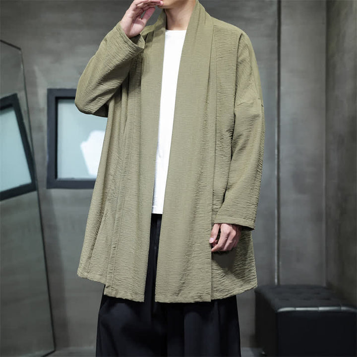 Buddha Stones Jesienne klasyczne minimalistyczne, solidne męskie kimono z kieszenią - Ciemny Khaki - US/UK/AU46， EU56 (3XL) - image 0