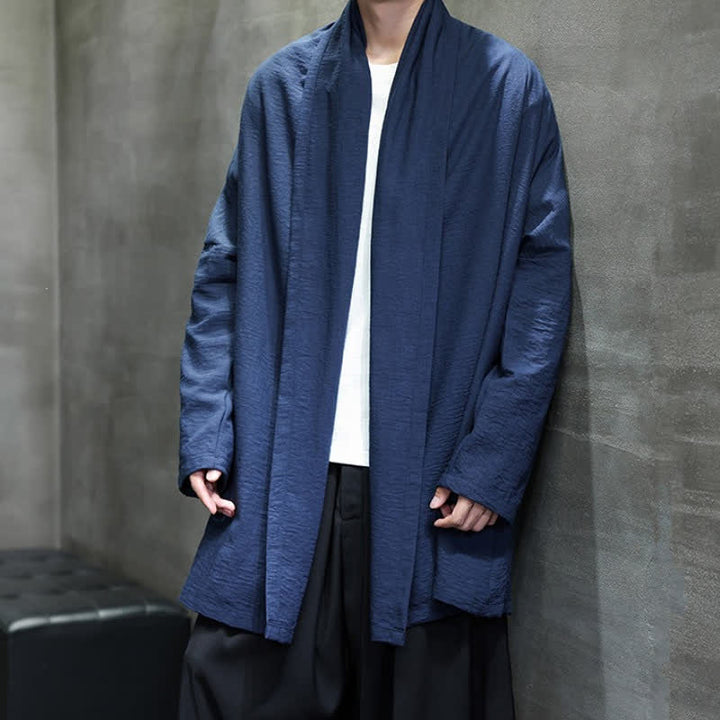Buddha Stones Jesienne klasyczne minimalistyczne, solidne męskie kimono z kieszenią - image 19