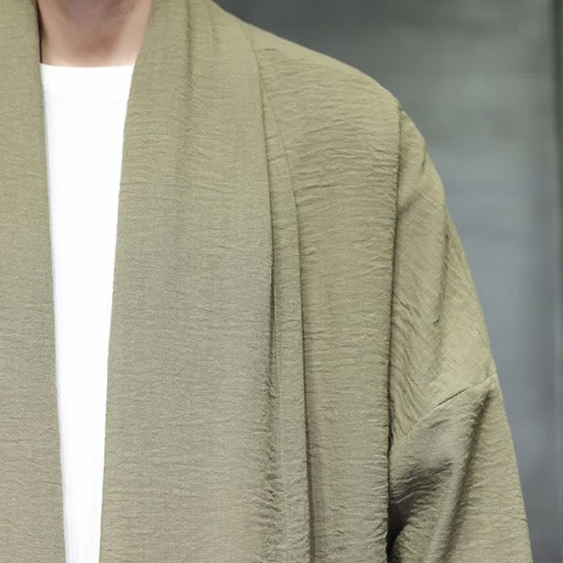 Buddha Stones Jesienne klasyczne minimalistyczne, solidne męskie kimono z kieszenią - image 11