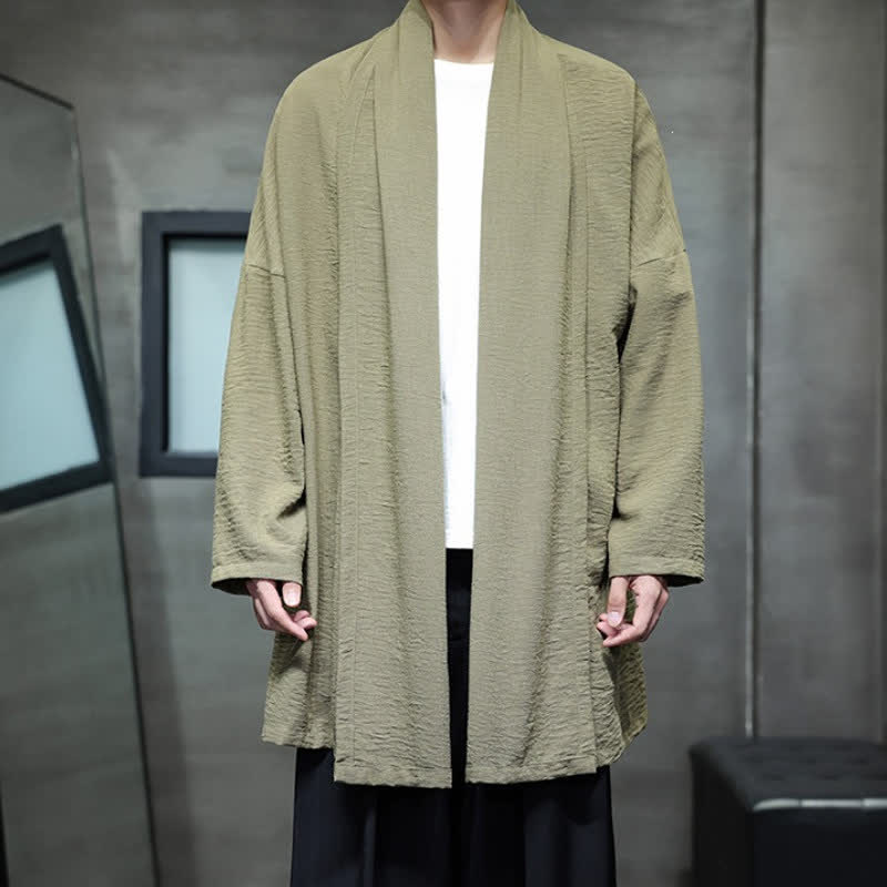Buddha Stones Jesienne klasyczne minimalistyczne, solidne męskie kimono z kieszenią - image 1
