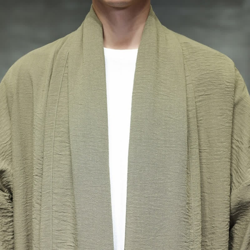 Buddha Stones Jesienne klasyczne minimalistyczne, solidne męskie kimono z kieszenią - image 10