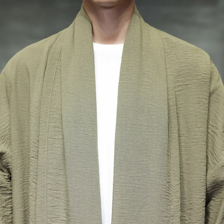 Buddha Stones Jesienne klasyczne minimalistyczne, solidne męskie kimono z kieszenią - image 10