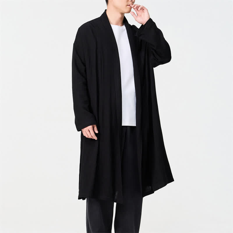 Buddha Stones Jesienne, minimalistyczne, retro, stylowe, solidne, męskie kimono - Czarny - US/UK/AU48， EU58(5XL) - image 10