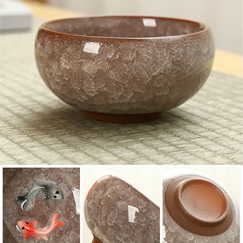 Buddha Stones Ceramiczna filiżanka do herbaty Gongfu z rybką Koi Success Crackle Glaze - image 8