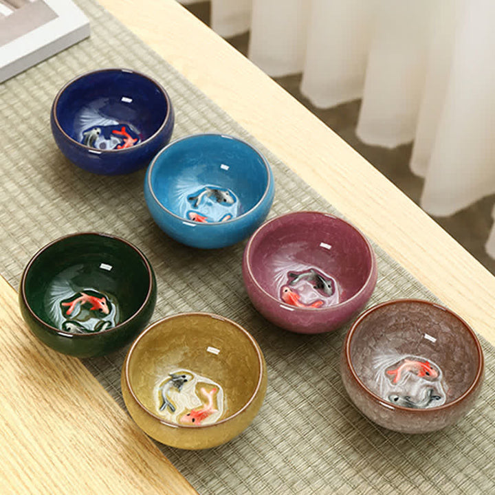Buddha Stones Ceramiczna filiżanka do herbaty Gongfu z rybką Koi Success Crackle Glaze - image 12