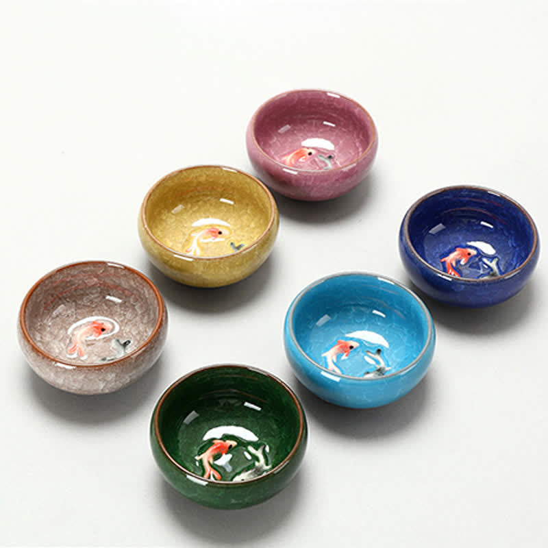 Buddha Stones Ceramiczna filiżanka do herbaty Gongfu z rybką Koi Success Crackle Glaze - image 13