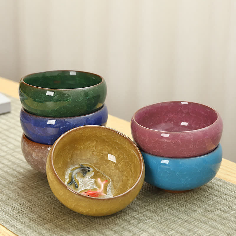 Buddha Stones Ceramiczna filiżanka do herbaty Gongfu z rybką Koi Success Crackle Glaze - image 9