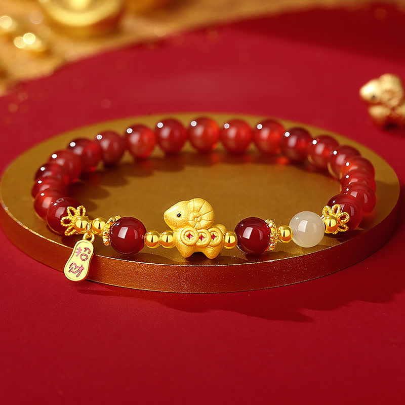 Buddha Stones Rok Kozy 925 Srebro Sterlingowe Czerwony Agat Owca Miedziane Monety Charm Bransoletka Dobra Fortuna - Koza (obwód nadgarstka: 5,5-5,9 cala / 14-15 cm) - Czerwony Agat - image 0