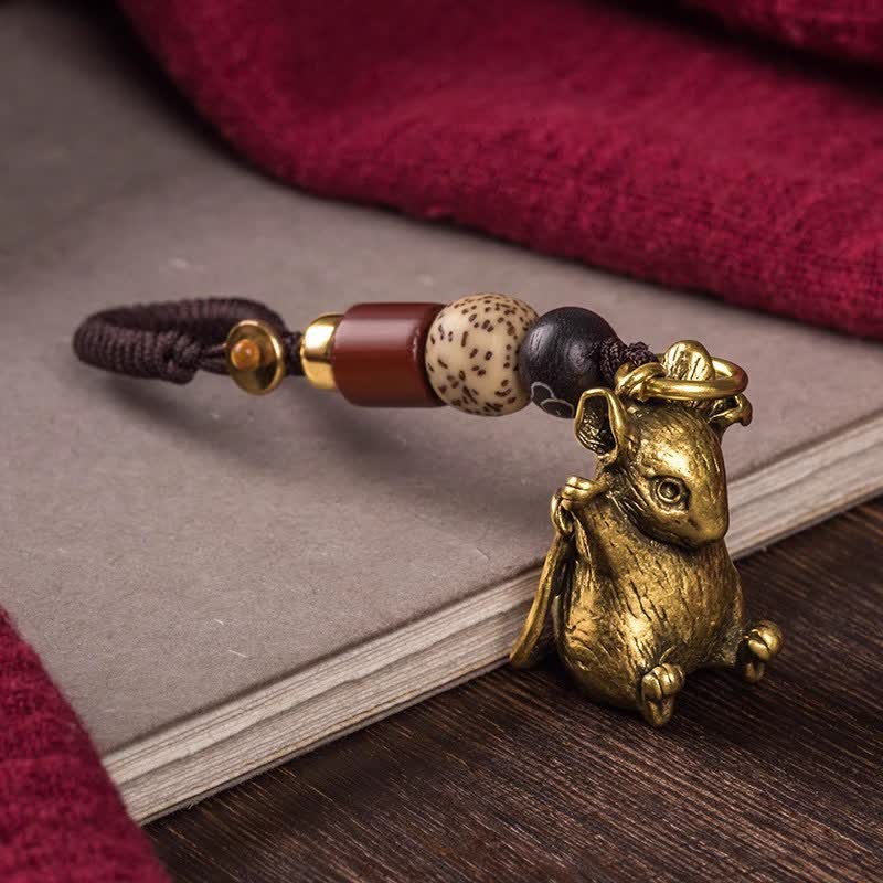 Buddha Stones Mosiężne plecione breloki z chińskim znakiem zodiaku i szczęściem - Szczur - image 8