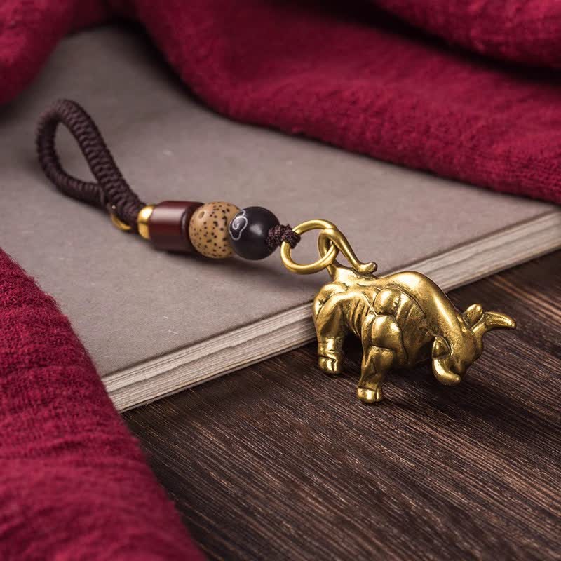 Buddha Stones Mosiężne plecione breloki z chińskim znakiem zodiaku i szczęściem - Wół - image 11