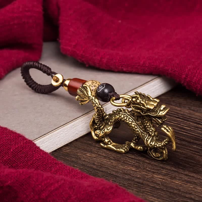 Buddha Stones Mosiężne plecione breloki z chińskim znakiem zodiaku i szczęściem - Smok - image 17