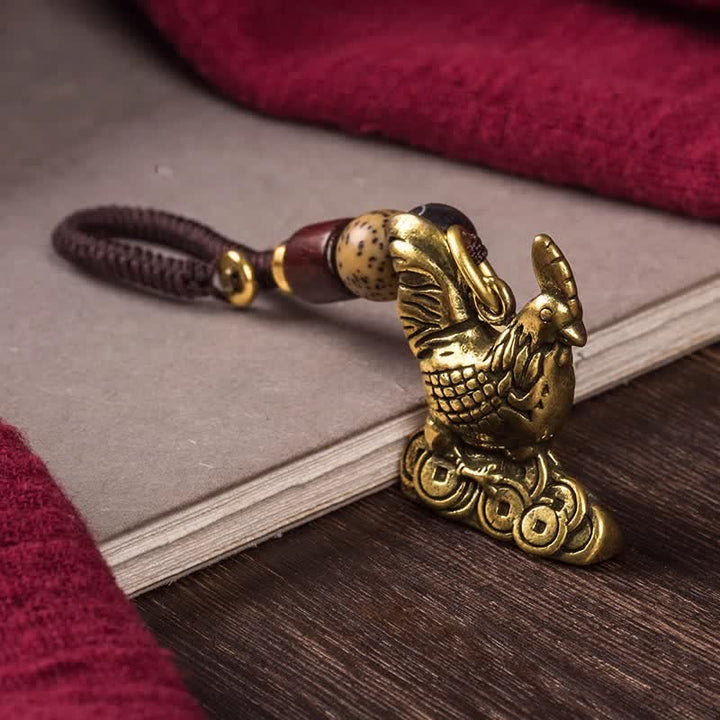 Buddha Stones Mosiężne plecione breloki z chińskim znakiem zodiaku i szczęściem - Kogut - image 25