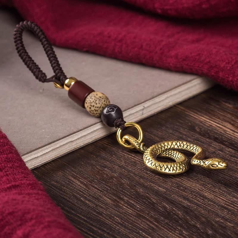Buddha Stones Mosiężne plecione breloki z chińskim znakiem zodiaku i szczęściem - Wąż - image 19