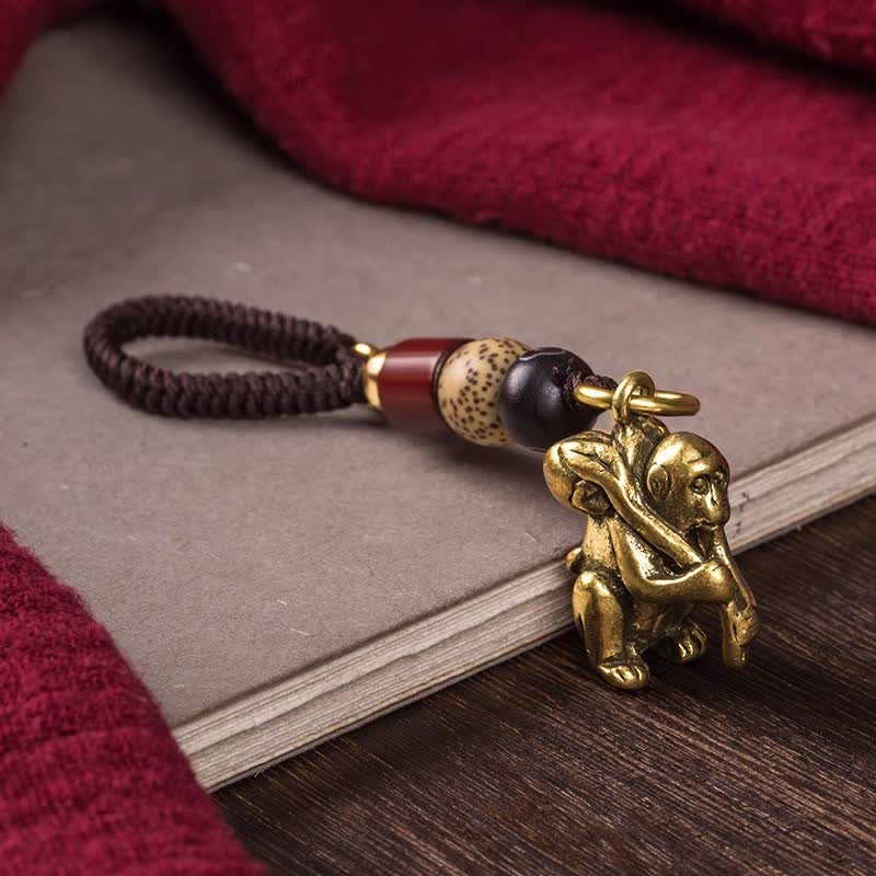 Buddha Stones Mosiężne plecione breloki z chińskim znakiem zodiaku i szczęściem - Małpa - image 23