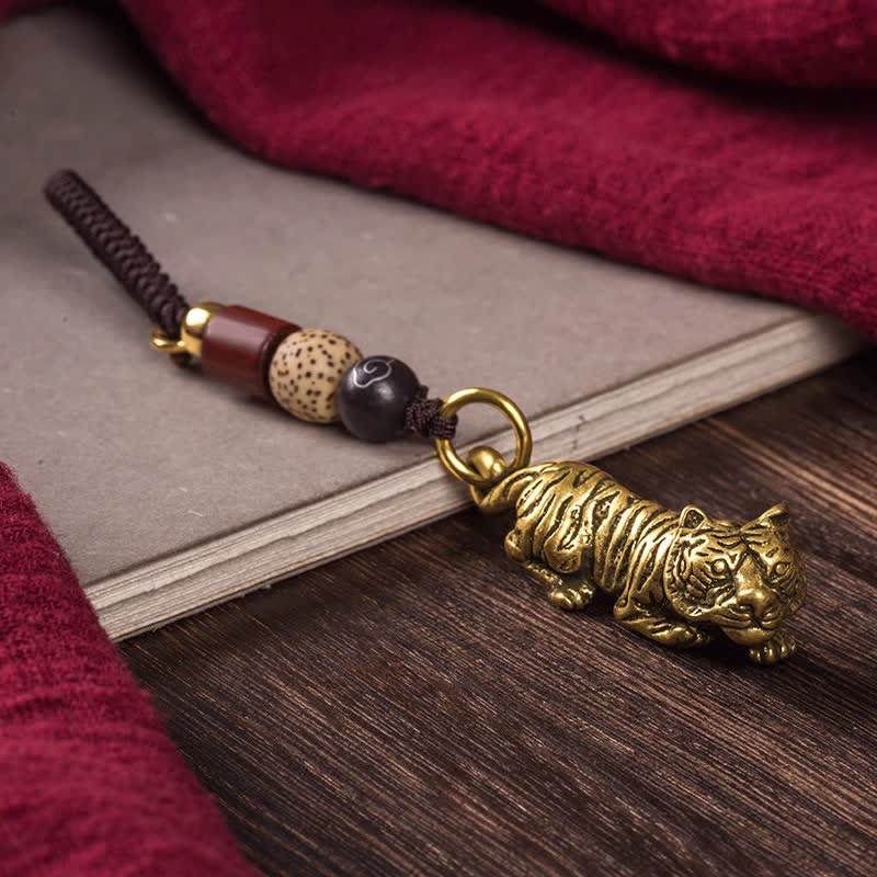 Buddha Stones Mosiężne plecione breloki z chińskim znakiem zodiaku i szczęściem - Tygrys - image 13