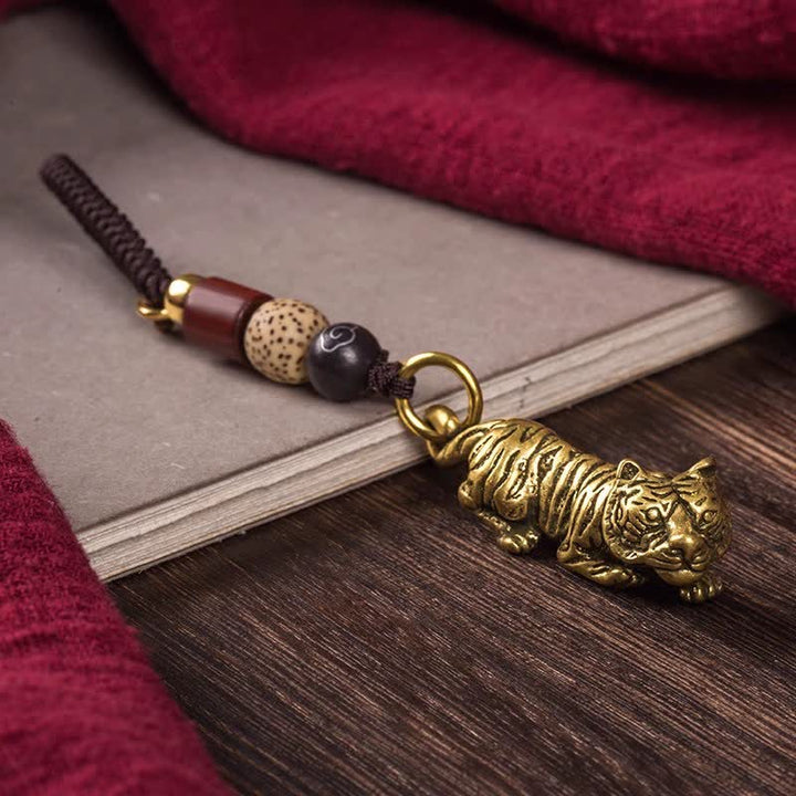 Buddha Stones Mosiężne plecione breloki z chińskim znakiem zodiaku i szczęściem - Tygrys - image 13