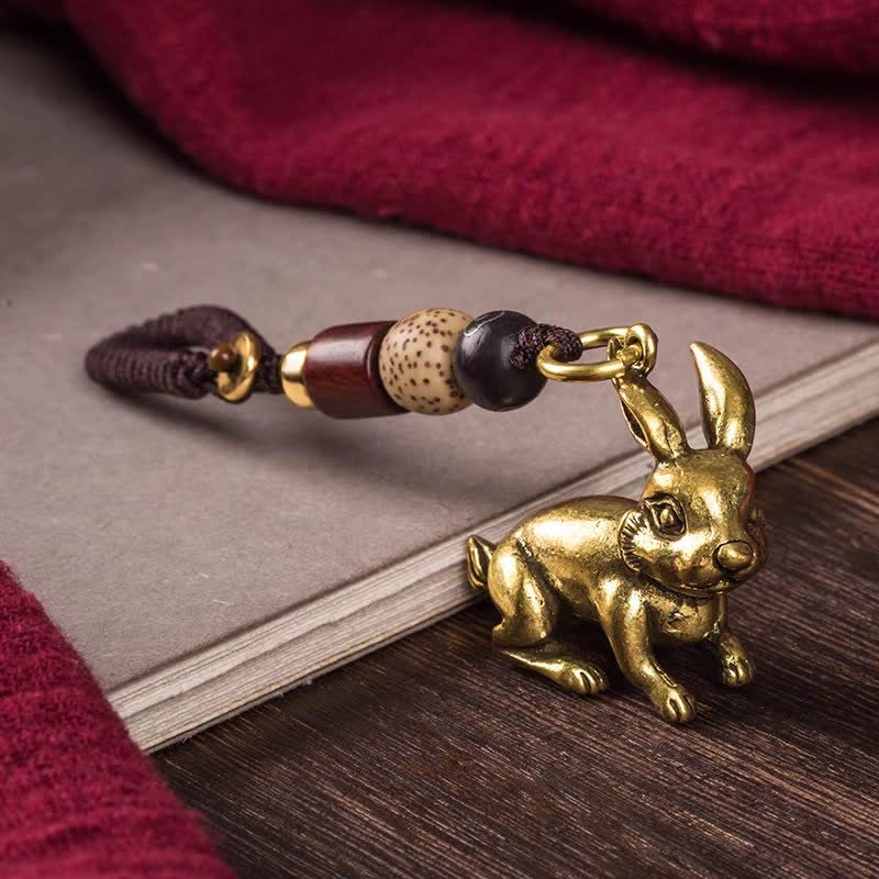 Buddha Stones Mosiężne plecione breloki z chińskim znakiem zodiaku i szczęściem - Królik - image 14