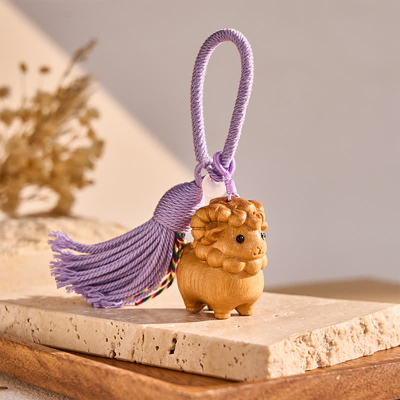 Buddha Stones Rok Kozy, ręcznie rzeźbione tęczowe breloki z eukaliptusem i sandałowcem, chiński znak zodiaku w kształcie kozy - Sandałowy - image 0