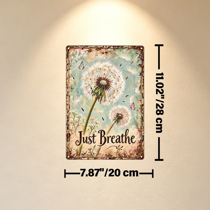 Buddha Stones "Just Breathe" - rustykalny wzór z dmuchawcem, metalowa, żelazna, znacząca sztuka ścienna - Ok. 20 cm x 28 cm x 0,1 cm / 7,87 cala x 11,02 cala x 0,04 cala - image 2