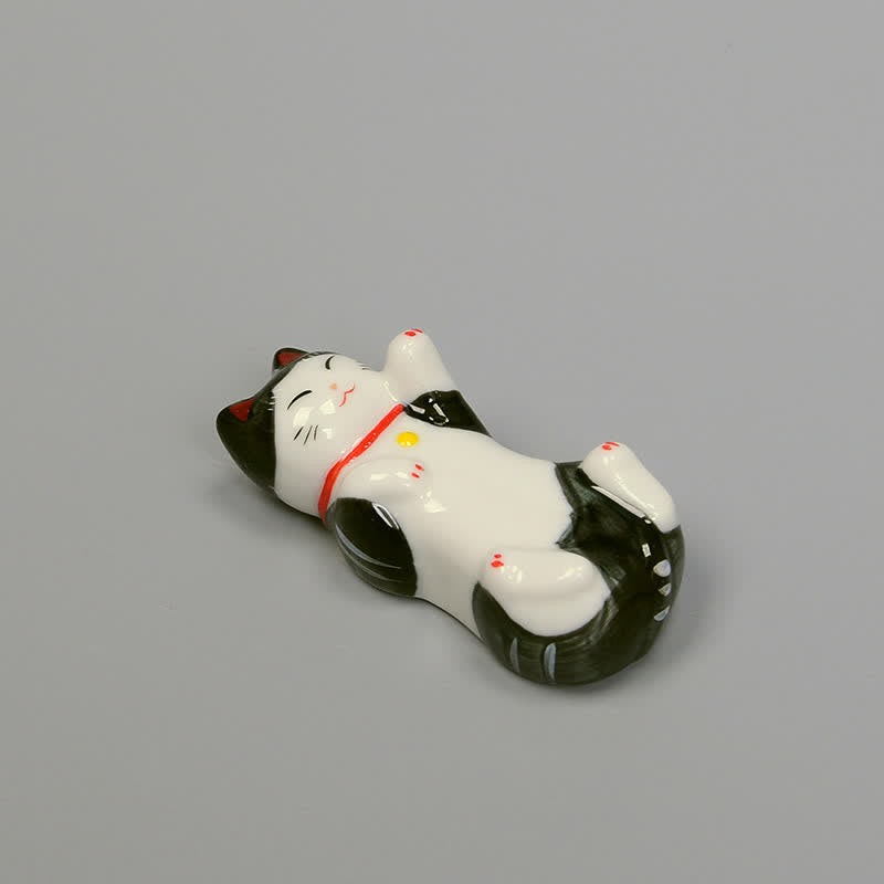 Buddha Stones Błyszczący ceramiczny, odchylany stojak na pałeczki Lucky Cat - Czarny (ok. 6,5 cm × 3 cm × 2 cm) - image 3
