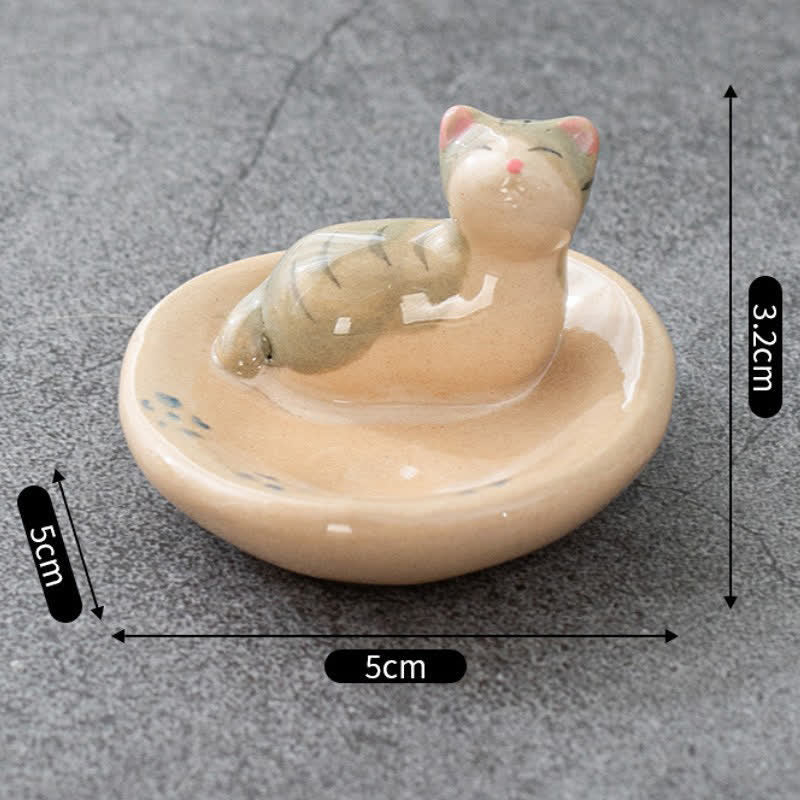 Buddha Stones Ceramiczny, ręcznie malowany, pomarańczowy, śpiący kot, stojak na pałeczki w stylu japońskim - Brązowy śpiący kot (ok. 5,0 cm × 5,0 cm × 3,2 cm) - image 1