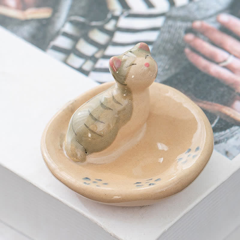 Buddha Stones Ceramiczny, ręcznie malowany, pomarańczowy, śpiący kot, stojak na pałeczki w stylu japońskim - image 0
