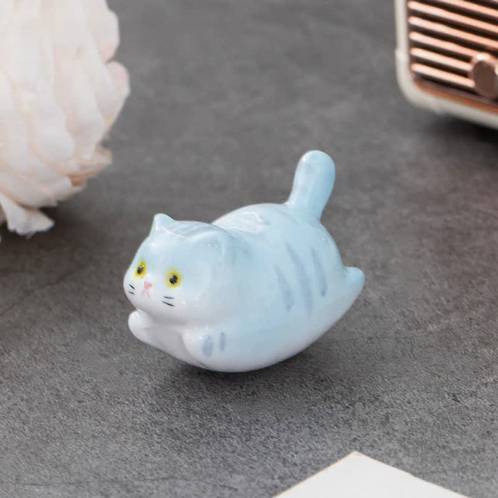 Buddha Stones Szkliwiony ceramiczny stojak na pałeczki Lucky Cat - Niebieski (ok. 5,3 cm × 3,0 cm × 3,3 cm) - image 9