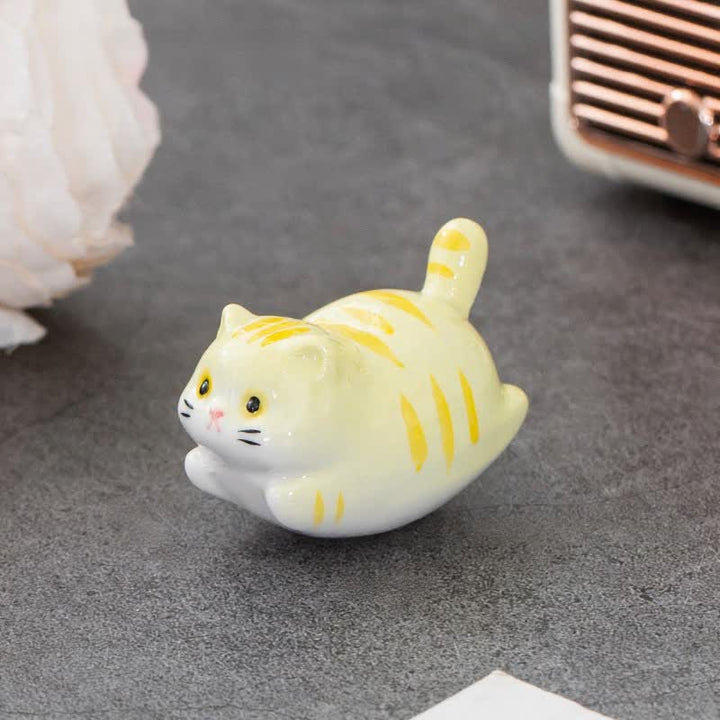 Buddha Stones Szkliwiony ceramiczny stojak na pałeczki Lucky Cat - Żółty (ok. 5,3 cm × 3,0 cm × 3,3 cm) - image 7