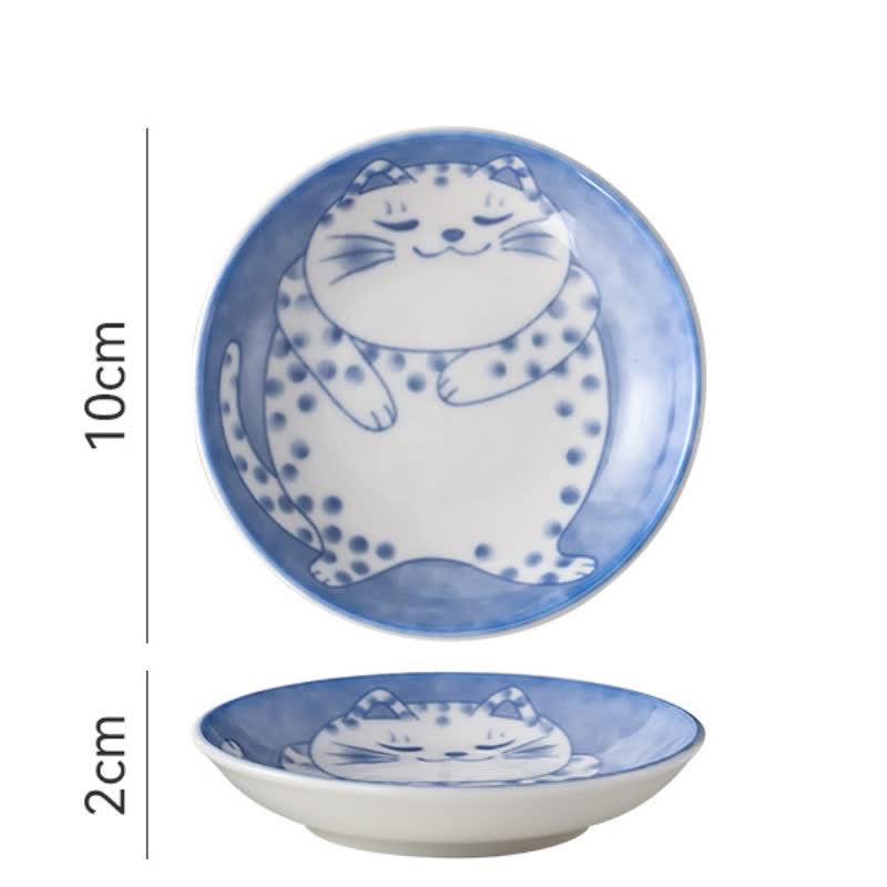 Buddha Stones Uroczy kotek, okrągła ceramiczna płytka miska na sos w stylu japońskim - Grochy - image 1