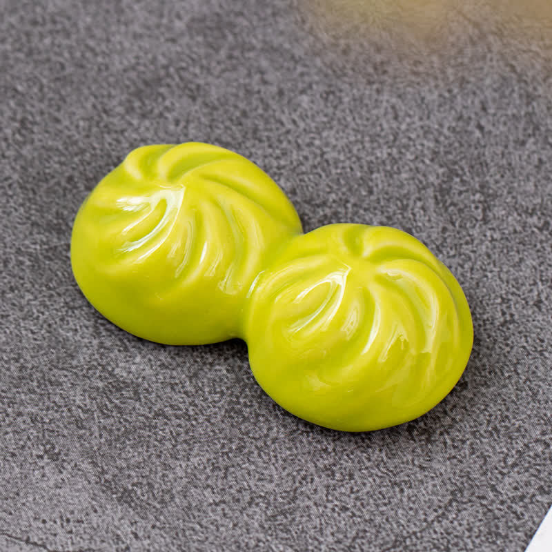Buddha Stones Ceramiczny uchwyt na pałeczki w stylu jedzenia - Zielone bułeczki na parze (Xiaolongbao) ok. 5,3 × 2,8 × 1,5 cm - image 9