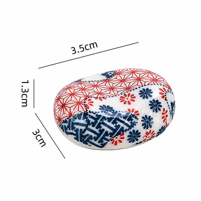 Buddha Stones Ceramiczny uchwyt na pałeczki z bobu w owalnym wzorze kwiatowym - Wzór kwiatowy ok. 3,5 × 3,0 × 1,3 cm - Ceramiczny - image 1
