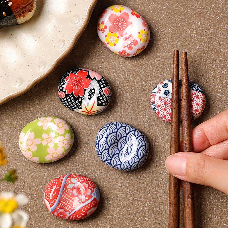 Buddha Stones Ceramiczny uchwyt na pałeczki z bobu w owalnym wzorze kwiatowym - image 0