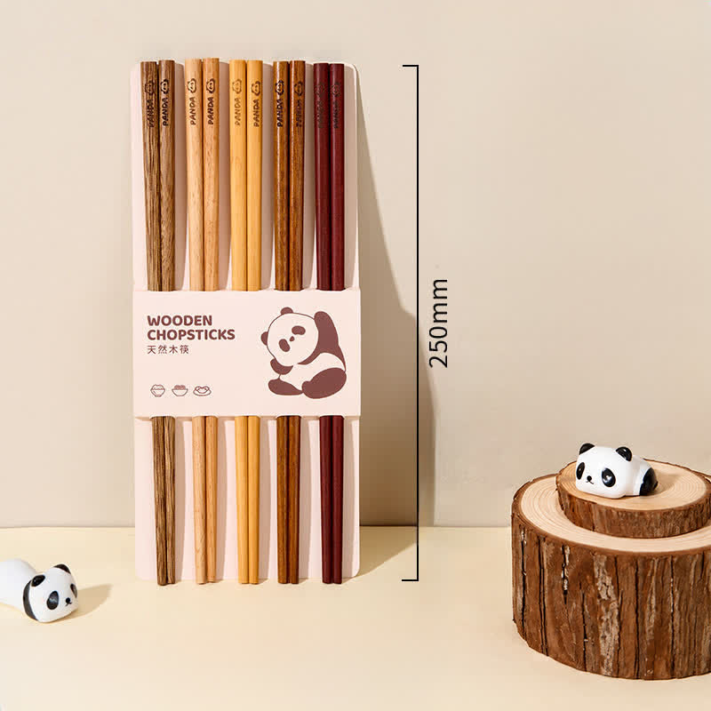 Buddha Stones Zestaw pałeczek rodzinnych Panda z drewna wenge i czerwonego sandału - 5 par/opakowanie pałeczek z drewna mieszanego - image 1