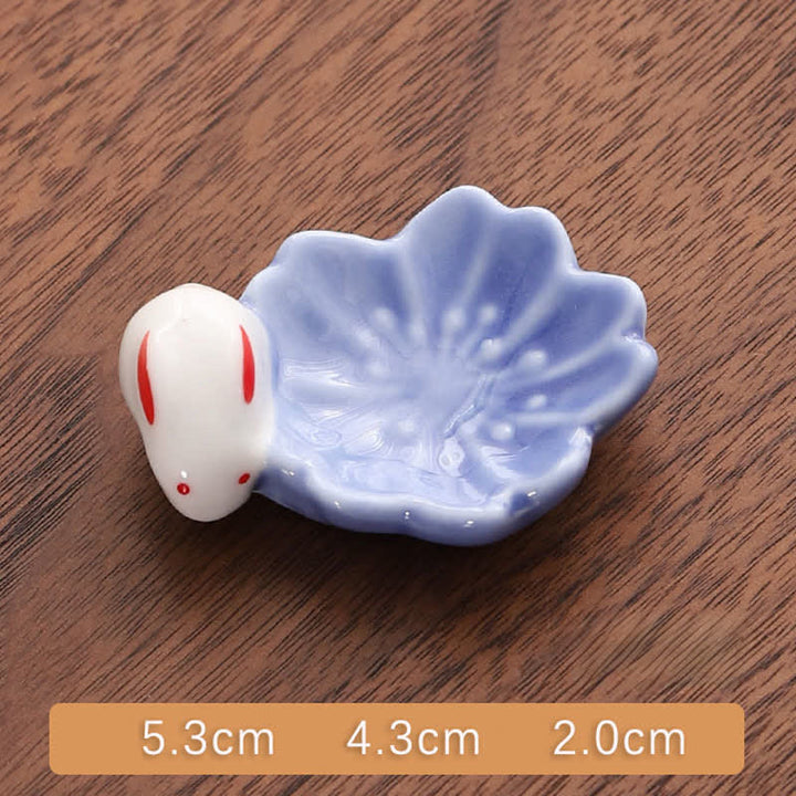 Buddha Stones Mały ceramiczny uchwyt na pałeczki w stylu królika Sakura - Fioletowy królik Sakura ok. 5,3 × 4,3 × 2,0 cm - Ceramiczny - image 2