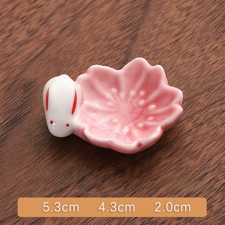 Buddha Stones Mały ceramiczny uchwyt na pałeczki w stylu królika Sakura - Różowy królik Sakura ok. 5,3 × 4,3 × 2,0 cm - Ceramiczny - image 5