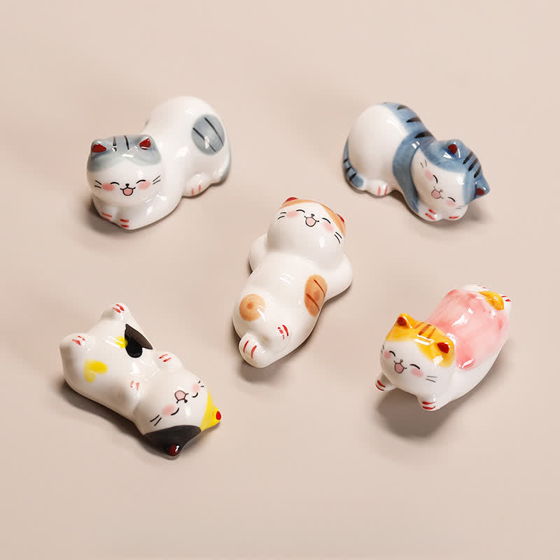 Buddha Stones Mały ceramiczny stojak na pałeczki w kształcie szczęśliwego kota - image 0