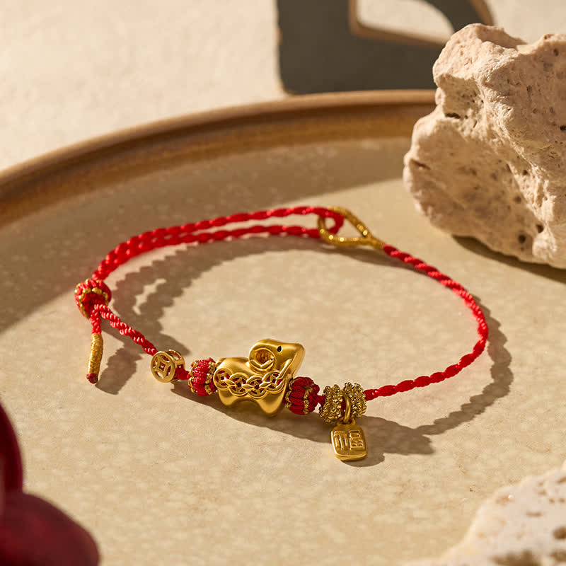 Buddha Stones Bransoletka z kozą i czerwonym sznurkiem, tkana ręcznie, z motywem siły - image 1