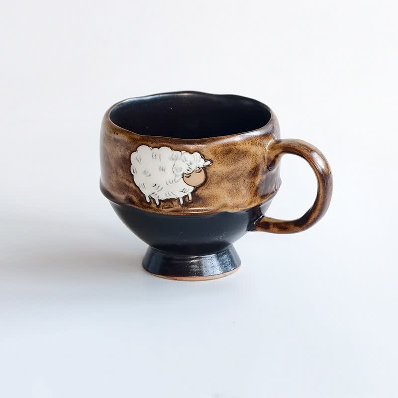 Buddha Stones Rok Kozy Uroczy Owca Ceramiczny Kubek do Kawy 250 ml - Brązowy Puchar - Około 250 ml - image 1