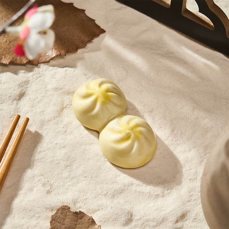 Buddha Stones Ceramiczny uchwyt na pałeczki w stylu jedzenia - Białe bułeczki na parze (Xiaolongbao) ok. 5,3 × 2,8 × 1,5 cm - image 4