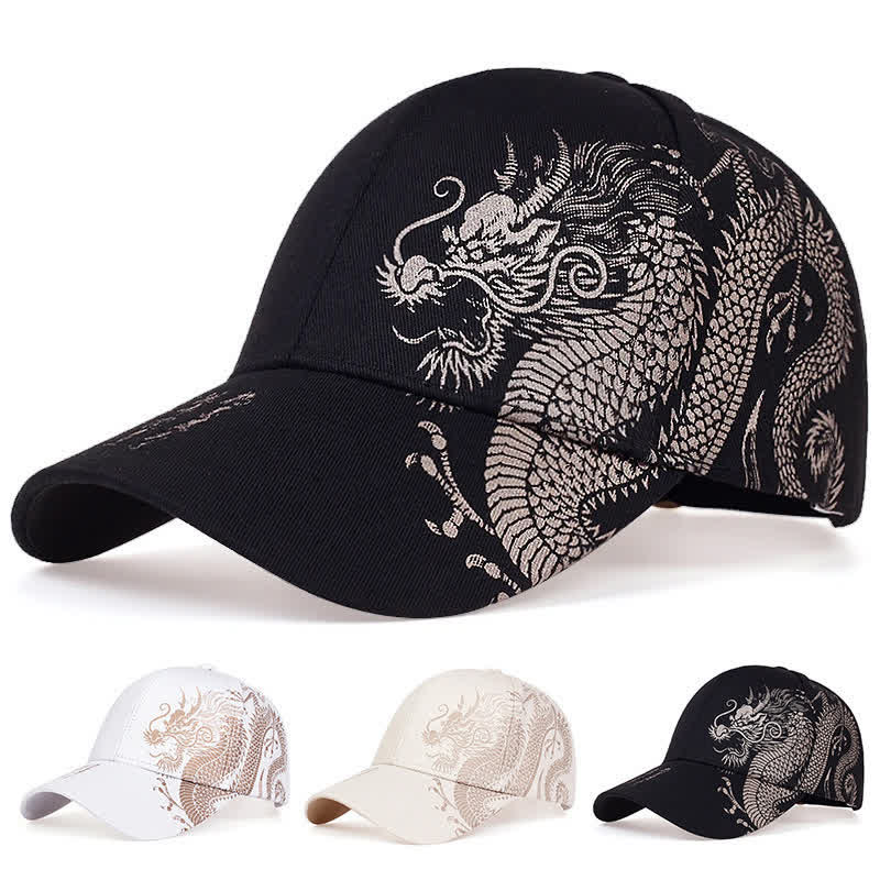 Buddha Stones Wiosenno-letnia męska czapka z haftowanym smokiem w stylu streetwear - image 0