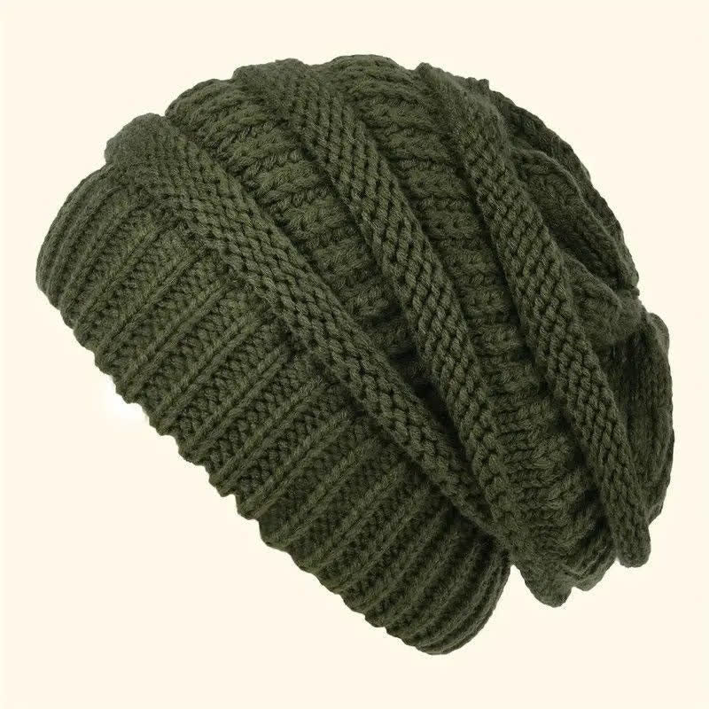 Buddha Stones Jesienno-zimowa damska czapka typu „slouchy beanie” z dzianiny kablowej - Zielony - image 0