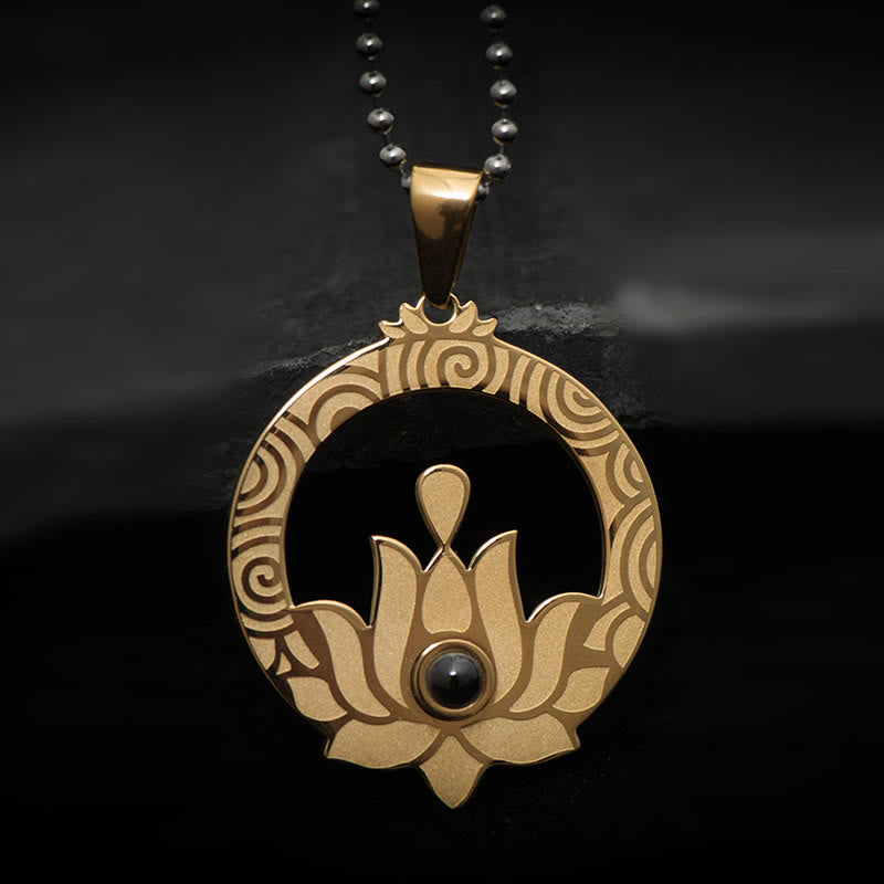 Buddha Stones Lotos Tytanowa Stal Oświecenie Projekcja Shurangama Mantra Naszyjnik Wisiorek