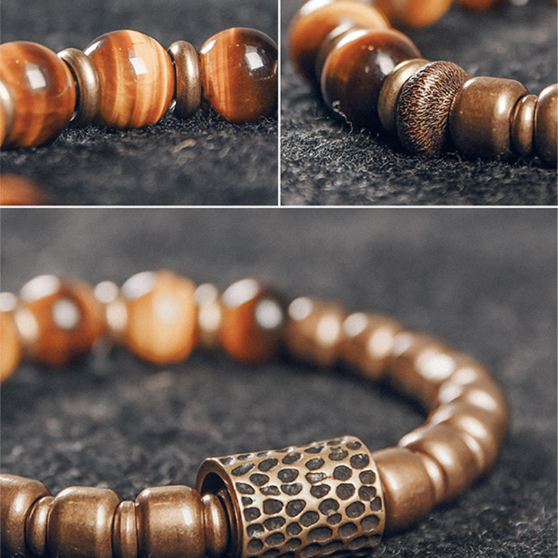 Bransoletka ochronna z Buddha Stones, kamieniami tygrysimi i miedzią