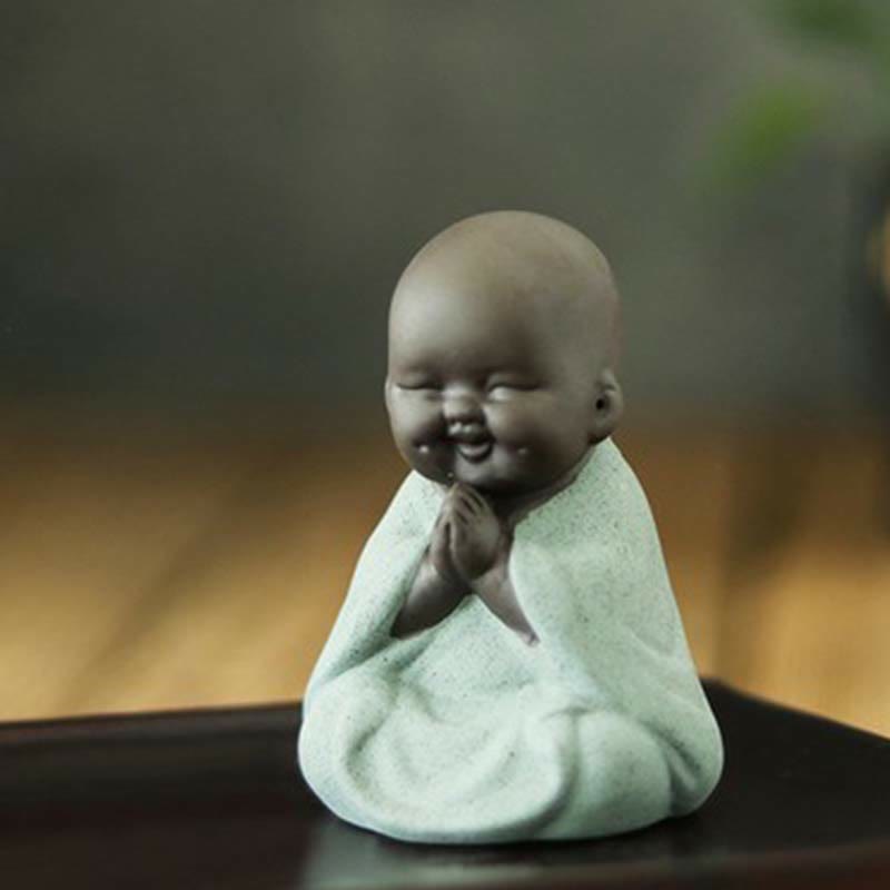Buddha Stones Zawsze Uśmiechnięty Śmiejący się Budda Bogactwo Szczęście Fioletowa Glina Dekoracja Statuy Maitreya - Modlący się zielony mały mnich - image 16