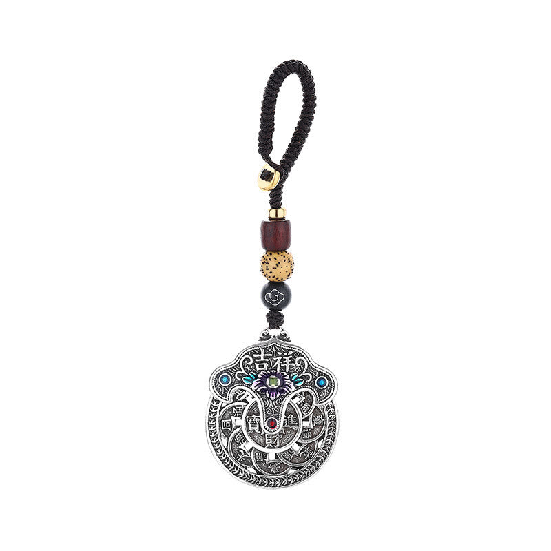 Buddha Stones Peonia Kwiat Miedziana Moneta Brelok Pomyślny Bogactwo